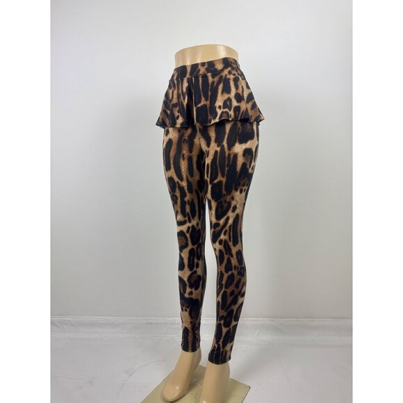Women's Sabora Leopard Animal Print Peplum Accent Leggings Size Small - Picture 12 of 14